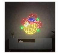 HUANTY d'Ambiance Apaisante Lampe Enseignes Au Néon Rétro À Boule Disco Alimentées par USB, Lumières Au Néon À Luminosité Réglable Chapeau De Cowboy Adapté À La Décoration De Magasin(Une,40cmx40cm)