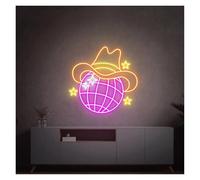HUANTY d'Ambiance Apaisante Lampe Enseignes Au Néon Rétro À Boule Disco Alimentées par USB, Lumières Au Néon À Luminosité Réglable Chapeau De Cowboy Adapté À La Décoration De Magasin(B,55cmx55cm)