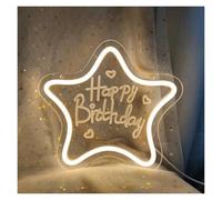 HUANTY d'Ambiance Apaisante Lampe Joyeux Anniversaire Étoile LED Néon Signe Anniversaire Chambre Mur Art Décoration Fête Célébration Décoration Néon Veilleuses 25x22.9cm