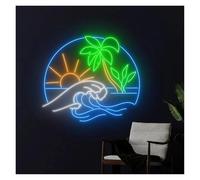 HUANTY d'Ambiance Apaisante Lampe Lumières De Palmier en Forme De Vagues De Soleil Et D'océan, Alimentées par USB, Luminosité Réglable, Adaptées À La Décoration Murale(55cm)
