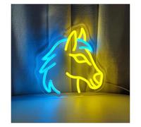 HUANTY d'Ambiance Apaisante Lampe Panneau Lumineux Au Néon pour Cheval, Bleu Et Jaune pour Décoration Murale, Logo De Magasin, Enseignes pour Chambre À Coucher 24x23cm