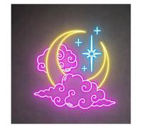 HUANTY d'Ambiance Apaisante Lampe Panneau Lumineux LED en Forme De Lune Nuage Étoile 40cmx38cm pour Chambre d'enfant Anniversaire Mariage Fête Bar Maison Décoration Murale 40cmx38cm(C)