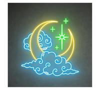 HUANTY d'Ambiance Apaisante Lampe Panneau Lumineux LED en Forme De Lune Nuage Étoile 40cmx38cm pour Chambre d'enfant Anniversaire Mariage Fête Bar Maison Décoration Murale 40cmx38cm(Une)