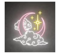 HUANTY d'Ambiance Apaisante Lampe Panneau Lumineux LED en Forme De Lune Nuage Étoile 40cmx38cm pour Chambre d'enfant Anniversaire Mariage Fête Bar Maison Décoration Murale 40cmx38cm(Ré)