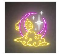 HUANTY d'Ambiance Apaisante Lampe Panneau Lumineux LED en Forme De Lune Nuage Étoile 40cmx38cm pour Chambre d'enfant Anniversaire Mariage Fête Bar Maison Décoration Murale 40cmx38cm(F)