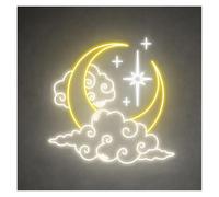 HUANTY d'Ambiance Apaisante Lampe Panneau Lumineux LED en Forme De Lune Nuage Étoile 40cmx38cm pour Chambre d'enfant Anniversaire Mariage Fête Bar Maison Décoration Murale 40cmx38cm(B)