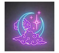 HUANTY d'Ambiance Apaisante Lampe Panneau Lumineux LED en Forme De Lune Nuage Étoile 40cmx38cm pour Chambre d'enfant Anniversaire Mariage Fête Bar Maison Décoration Murale 40cmx38cm(E)