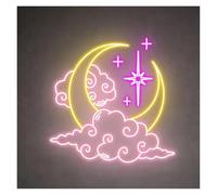 HUANTY d'Ambiance Apaisante Lampe Panneau Lumineux LED en Forme De Lune Nuage Étoile 40cmx38cm pour Chambre d'enfant Anniversaire Mariage Fête Bar Maison Décoration Murale 40cmx38cm(G)