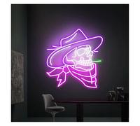 HUANTY d'Ambiance Apaisante Lampe Panneau Néon Cowboy Skull Alimenté par USB, Luminosité Réglable, Lumières Néon Cowboy, Convient pour La Décoration De Fête De Bistrot 33cmx38cm(Une)