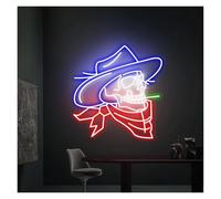 HUANTY d'Ambiance Apaisante Lampe Panneau Néon Cowboy Skull Alimenté par USB, Luminosité Réglable, Lumières Néon Cowboy, Convient pour La Décoration De Fête De Bistrot 33cmx38cm(F)