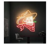 HUANTY d'Ambiance Apaisante Lampe Panneau Néon Cowboy Skull Alimenté par USB, Luminosité Réglable, Lumières Néon Cowboy, Convient pour La Décoration De Fête De Bistrot 33cmx38cm(C)