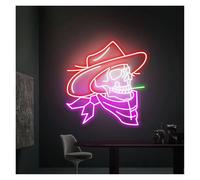 HUANTY d'Ambiance Apaisante Lampe Panneau Néon Cowboy Skull Alimenté par USB, Luminosité Réglable, Lumières Néon Cowboy, Convient pour La Décoration De Fête De Bistrot 33cmx38cm(B)
