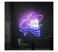 HUANTY d'Ambiance Apaisante Lampe Panneau Néon Cowboy Skull Alimenté par USB, Luminosité Réglable, Lumières Néon Cowboy, Convient pour La Décoration De Fête De Bistrot 33cmx38cm(Ré)