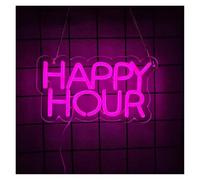 HUANTY d'Ambiance Apaisante Lampe Panneau Néon Happy Hour, Lettre Rose, Lumière LED, Alimentation USB, Utilisé pour La Chambre À Coucher, Les Bars 16cmх28cm