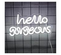 HUANTY d'Ambiance Apaisante Lampe Panneau Néon Hello Gorgeous Panneaux Néon pour Décoration Murale, Panneaux Lumineux LED USB pour Mariage, Fête d'anniversaire 19cmх35cm(Blanc)