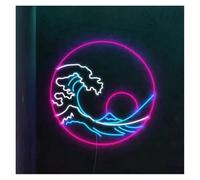 HUANTY d'Ambiance Apaisante Lampe Panneau Néon Rond À LED avec Motif De Vagues De La Mer Au Coucher du Soleil pour Chambre À Coucher Salle De Jeux Maison Fête Décoration Murale 35cmx35cm