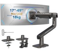HUANUO Bras articulé Écran Ultralarge à 49 Pouces, Tient 18kg, Support pour Écran Ultralarge du Bureau en Aluminium, Support Écran Unique Ajustable avec Pince en C, Base à œillet, VESA 100x100mm Max