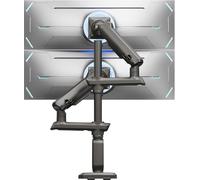 HUANUO Bras Écran PC 2 Écran Ultra-Large 13 à 49 Pouces à 18 kg, Support Double Écran PC Bureau Extra Haut e, Support Écran PC 2 Écran Empilé Verticalement et Réglable, VESA Max 100 x 100mm