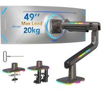 HUANUO RGB Bras Ecran pc Ultra-larges jusqu'à 49 Pouces, Support Ecran pc Robuste Pouvant Supporter 20 kg, Bras Écran de Jeu Entièrement Réglable avec Pince en C et Base à Œillet, VESA Max. 100x100 mm