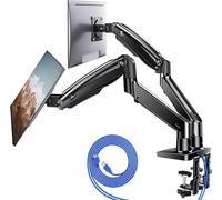 HUANUO Support 2 Ecran PC 13 à 40 Pouces, Bras Double Ecran PC avec USB, Réglable en Hauteur, Fixation VESA avec Base à Pince en C/œillet, Chaque Bras Supporte jusqu'à 12 kg, HNDS7