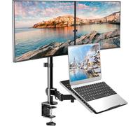 HUANUO Support pour ordinateur portable, hauteur réglable pour double écran avec plateau de clavier d'ordinateur portable pour deux écrans d'ordinateur incurvés plats de 13 à 27" et ordinateurs