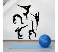 HUANYIN Gymnastique silhouette applique mur gymnaste fille chambre gym studio de danse décoration intérieure vinyle sticker mural, 74x98cm