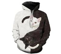 HUANYIN Sweat à Capuche créatif avec Motif Animal et Chat Noir et Blanc, Impression 3D, vêtements de Sport Amusants et décontractés, Pull à Manches Longues