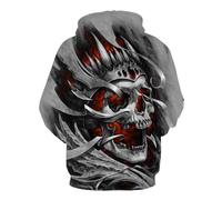 HUANYIN Sweat à Capuche Unisexe Gris imprimé 3D avec Motif tête de Mort et Poches