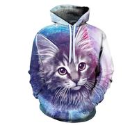 HUANYIN Sweat à Capuche Unisexe imprimé en 3D avec Motif de Chat coloré et Peinture à l'huile, Veste Tendance avec Poches