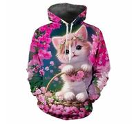 HUANYIN Sweat-Shirts à Capuche imprimés en 3D, Motif Floral et Chat, pour Hommes et Femmes, Tendance, décontractés et Amusants