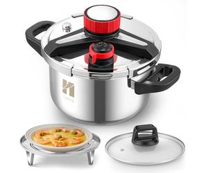 Huanyu Autocuiseur 3 en 1 Autocuiseurs en acier inoxydable de 5 litres avec plaque vapeur et couvercle en verre Autocuiseur antidéflagrant adapté à tous les types de plaques de cuisson (5 L)