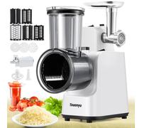 Huanyu Râpe à fromage électrique multifonctionnelle 5 lames 250W Râpe à légumes électrique et hachoir à viande Blanc