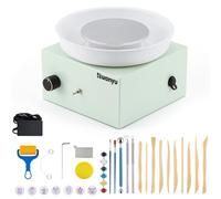 Huanyu Roue de poterie 10cm/4in Mini Roue de poterie électrique Petite Roue de potier 0-2000RPM Vitesse Ajustable Roue de poterie céramique avec 27pcs Kit d'outils de poterie (Vert)