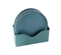 Huaqgu Lot de 8 assiettes à dîner en plastique blanc avec support de rangement incassables, réutilisables et légers