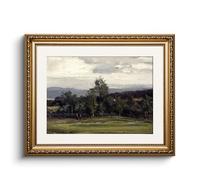 Huarcey Impression sur toile dorée - Décoration murale vintage - Salon, chambre, salle de bain, cuisine, ferme - Paysage - 33 x 40 cm