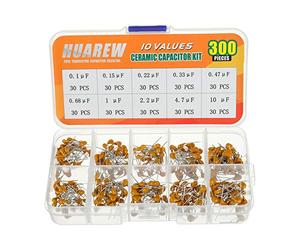 HUAREW 10 valeurs 300 pièces condensateur céramique 0,1 0,15 0,22 0,33 0,47 0,68 1 2,2 4,7 10 uF / 100-10000 nF kit de classification