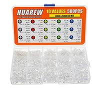 HUAREW 10 valeurs 500 pièces LED diode électroluminescente 3mm 5mm avec blanc, rouge, jaune, vert, bleu 5 couleurs kit de classification