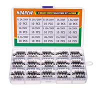 HUAREW 15 valeurs 150 pièces 5x20mm fusibles en verre à fondre rapide 0,2x0,78 pouce 250V tension 0,2 0,25 0,5 1 1,6 2 3 3,15 4 5 6,3 8 10 15 20A ampère Kit de classification