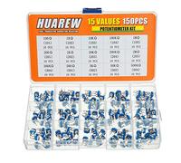 HUAREW 15 valeurs 150 pièces bleu et blanc résistance réglable potentiomètre à film de carbone 100 Ohm - 2 M Ohm 6 mm kit de classification de résistance de réglage fin variable à broche verticale