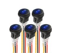 HUAREW bleu LED interrupteur rond électroluminescent KCD1-8 interrupteur à bascule étanche 12V 20A marine et divers éclairage étanche à 3 broches avec commande par fil (5pcs)