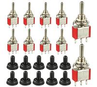 HUAREW Interrupteur à bascule momentané avec capuchon étanche Mini miniature 3 broches 3 positions ON/OFF/ON SPDT 5A 125V / 2A 250V pour tableau de bord de voiture (10 pièces)