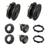 HUAREW Interrupteur d'éclairage LED rond bleu KCD1-8 12V 20A Interrupteur à bascule étanche pour véhicules marins et divers Interrupteur d'éclairage étanche à 3 broches avec étui (2pcs)