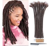 Huarisi 0.6cm Thickness 12 Inch 20Strands Dark Brown Human Hair Dreadlock Extensions for Women Full Head Handmade Permanent Loc Extensions Real Hair Men Color 4 Can Be Curled and Twisted
