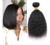 Huarisi 10 inch Short Human Hair Yaki Bundles, Kinky Straight Weaves 1 Bundle for Black Women, 8a de Yaki Cheveux Tissage Bresilien Courte Natural Color Easy to Install