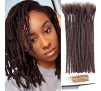 Huarisi 100% Human Hair Dreadlocks Extensions Dark Brown for Black Women 12 inch 30 Strands 0.4cm Loc Extensions for Man Afro Kinky Real Hair Fashion Handmade Permanent (#4, 30 Locs)