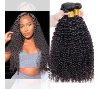 Huarisi 10A tissage cheveux humain kinky bouclés 10 12 14 Inch Curly Human Hair 3 Bundles Bresilien Kinky Curly Weaves Extensions de Cheveux Sew in Weaving