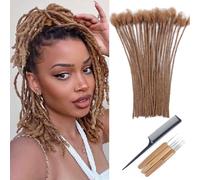 Huarisi 12 Inch 0.2cm Thin Dreadlocks Extensions Cheveux Humain Auburn Brown 30 Strands Locs Extensions Real Human Hair for Men Women Handmade Permanent Dreadlocs #30