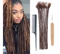 Huarisi 12 Inch Dreadlock Extensions Human Hair Brown 0.2cm Thin Loc Extensions Real Hair for Women 10 Strands Color 4 Full Handmade Permanent Human Hair Dreadlock Extensions Men