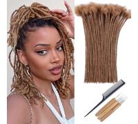 Huarisi 12 Pouces Extensions Dreadlocks Cheveux Humain 0.2cm 60 Strands Thin Brun Auburn Dreadlock Extensions Human Hair Locs Real Hair for Men Women Kids Handmade Permanent #30