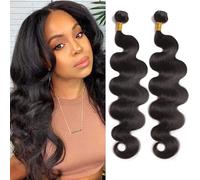 Huarisi 16 18 Inch Body Wave Bundles Human Hair 2 Bundles Brazilian Wavy Hair 200g 10a Unprocessed Virgin Hair Remy Hair Weaves Extensions for Black Women Natural Color